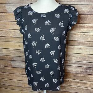 EUC Loft Floral Flutter Sleeve Blouse | Gray | Medium